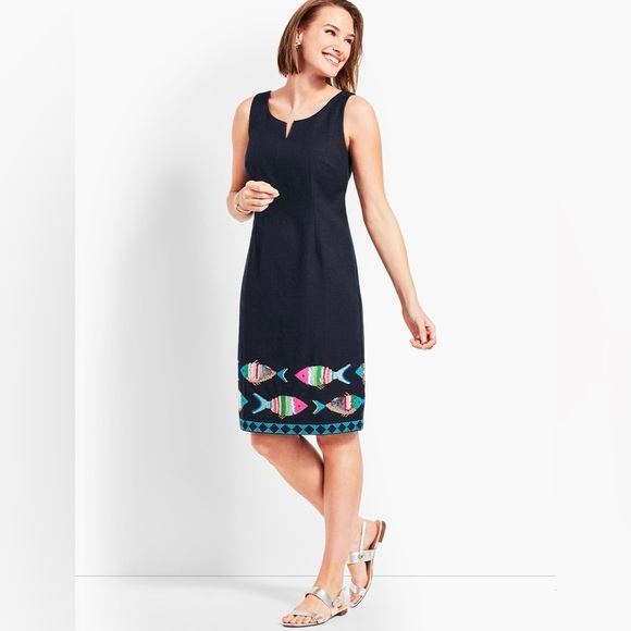 Talbots Embroidered Sequin Fish Sheath Dress Size 4 - Picture 1 of 10